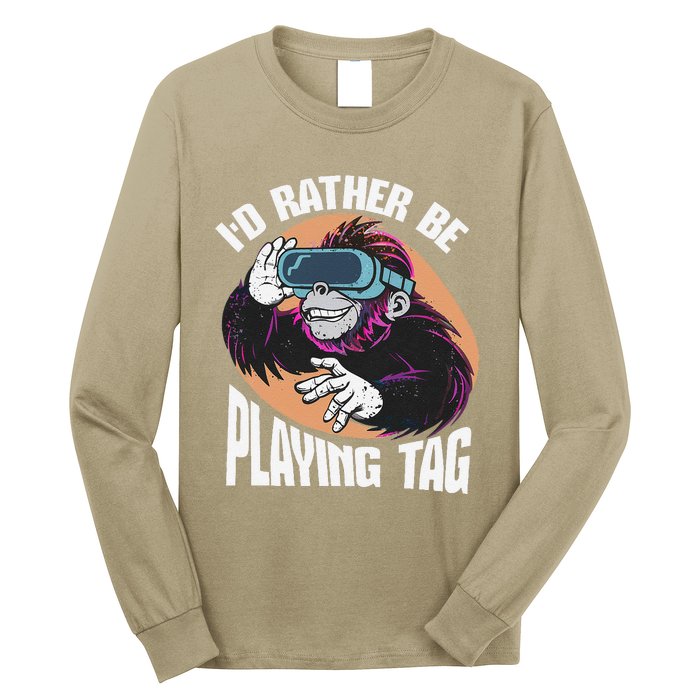 Bruh ID Rather Be Playing Tag Monkey Video Game Gorilla Long Sleeve Shirt