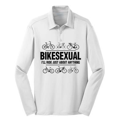 BikeSexual Ill Ride Anything Funny Biker Bicycling Gift Silk Touch Performance Long Sleeve Polo