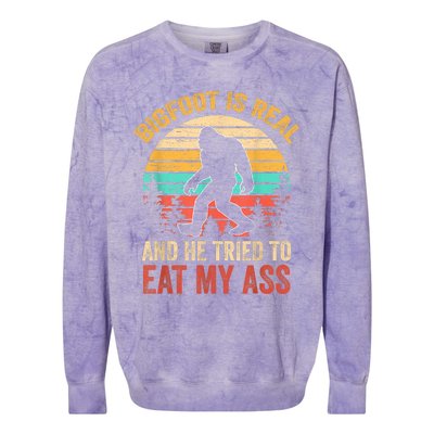 Bigfoot Is Real And He Tried To Eat My Ass Funny Sasquatch Colorblast Crewneck Sweatshirt