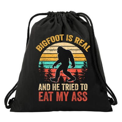 Bigfoot Is Real And He Tried To Eat My Ass Funny Sasquatch Drawstring Bag
