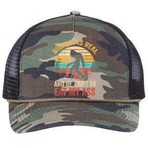 Bigfoot Is Real And He Tried To Eat My Ass Funny Sasquatch Retro Rope Trucker Hat Cap