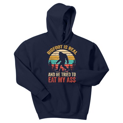 Bigfoot Is Real And He Tried To Eat My Ass Funny Sasquatch Kids Hoodie