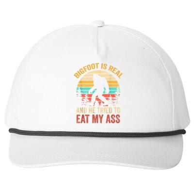 Bigfoot Is Real And He Tried To Eat My Ass Funny Sasquatch Snapback Five-Panel Rope Hat