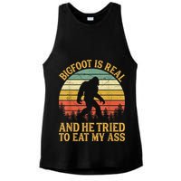 Bigfoot Is Real And He Tried To Eat My Ass Funny Sasquatch Ladies PosiCharge Tri-Blend Wicking Tank