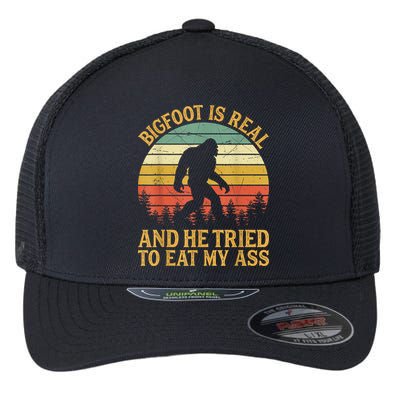 Bigfoot Is Real And He Tried To Eat My Ass Funny Sasquatch Flexfit Unipanel Trucker Cap