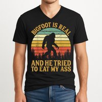 Bigfoot Is Real And He Tried To Eat My Ass Funny Sasquatch V-Neck T-Shirt