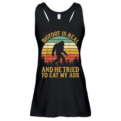 Bigfoot Is Real And He Tried To Eat My Ass Funny Sasquatch Ladies Essential Flowy Tank