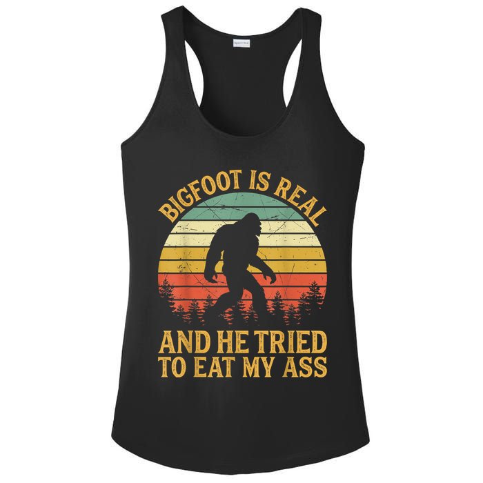 Bigfoot Is Real And He Tried To Eat My Ass Funny Sasquatch Ladies PosiCharge Competitor Racerback Tank