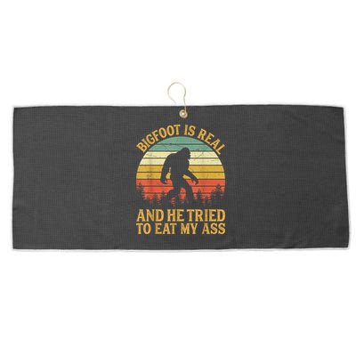 Bigfoot Is Real And He Tried To Eat My Ass Funny Sasquatch Large Microfiber Waffle Golf Towel