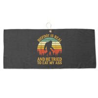 Bigfoot Is Real And He Tried To Eat My Ass Funny Sasquatch Large Microfiber Waffle Golf Towel