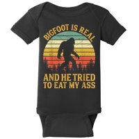 Bigfoot Is Real And He Tried To Eat My Ass Funny Sasquatch Baby Bodysuit