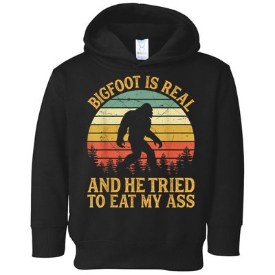 Bigfoot Is Real And He Tried To Eat My Ass Funny Sasquatch Toddler Hoodie