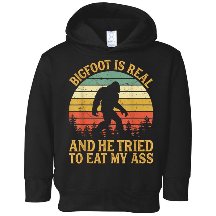 Bigfoot Is Real And He Tried To Eat My Ass Funny Sasquatch Toddler Hoodie