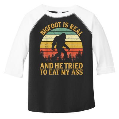 Bigfoot Is Real And He Tried To Eat My Ass Funny Sasquatch Toddler Fine Jersey T-Shirt