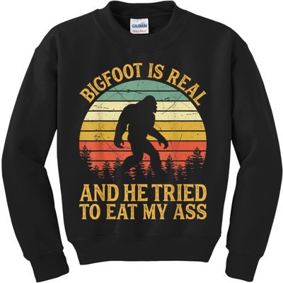 Bigfoot Is Real And He Tried To Eat My Ass Funny Sasquatch Kids Sweatshirt