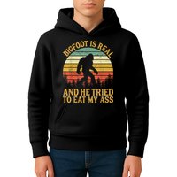 Bigfoot Is Real And He Tried To Eat My Ass Funny Sasquatch Kids Hoodie