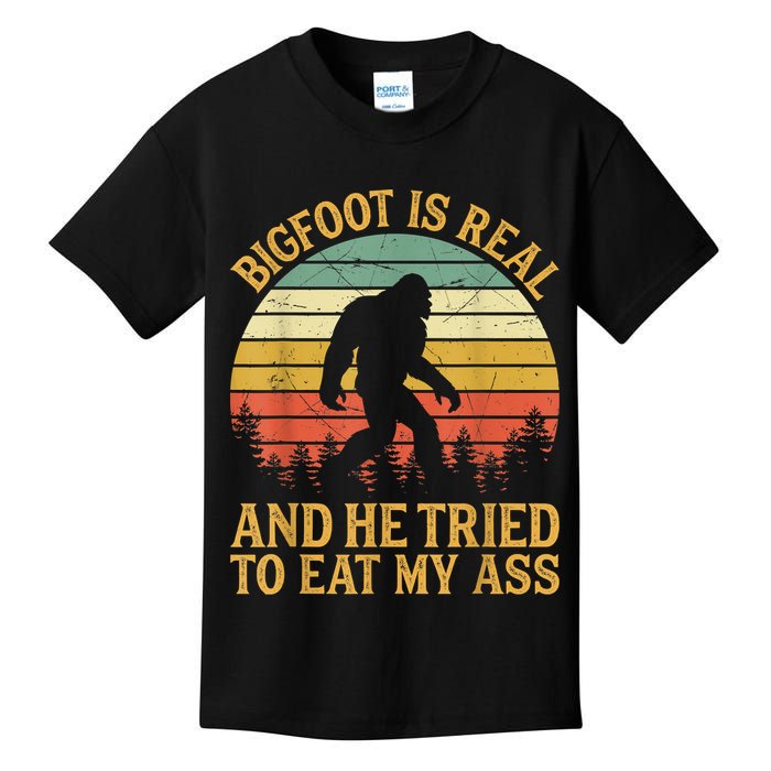 Bigfoot Is Real And He Tried To Eat My Ass Funny Sasquatch Kids T-Shirt
