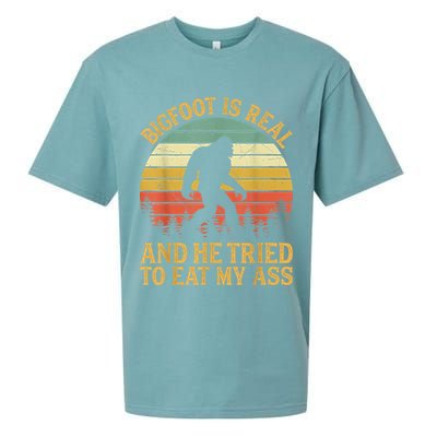 Bigfoot Is Real And He Tried To Eat My Ass Funny Sasquatch Sueded Cloud Jersey T-Shirt