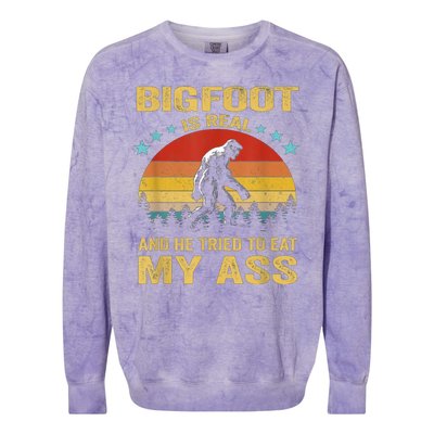 Bigfoot Is Real He Tried To Eat My Ass Retro Colorblast Crewneck Sweatshirt