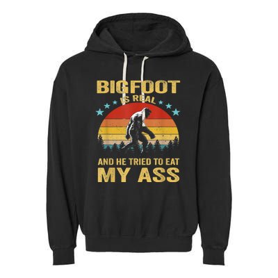 Bigfoot Is Real He Tried To Eat My Ass Retro Garment-Dyed Fleece Hoodie