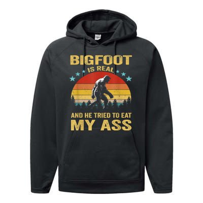 Bigfoot Is Real He Tried To Eat My Ass Retro Performance Fleece Hoodie