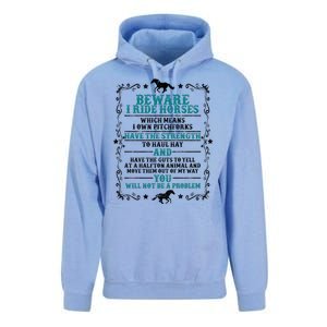 Beware I Ride Horses You Will Not Be A Problem Horse Lover Unisex Surf Hoodie