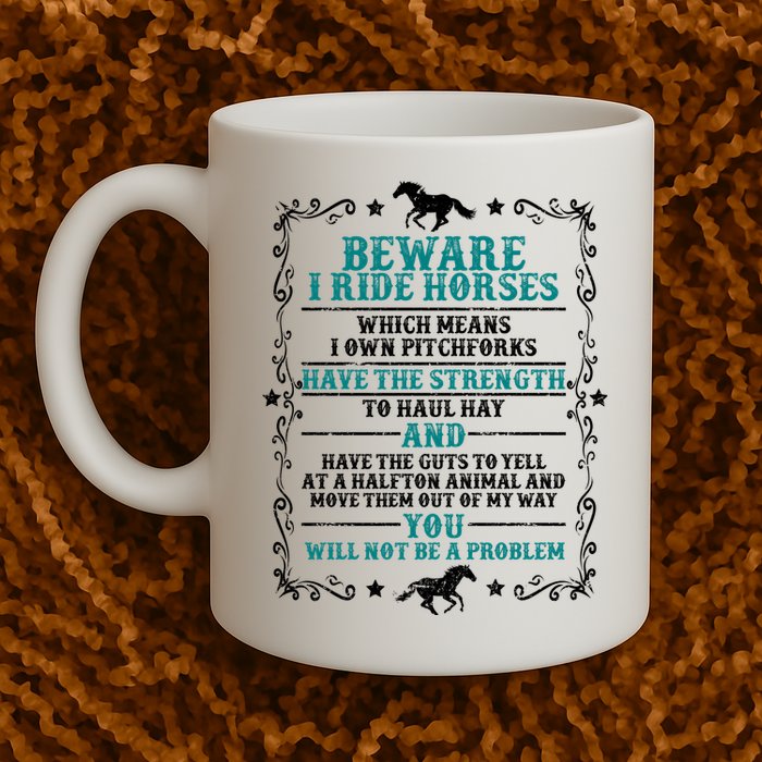 Beware I Ride Horses You Will Not Be A Problem Horse Lover Mug