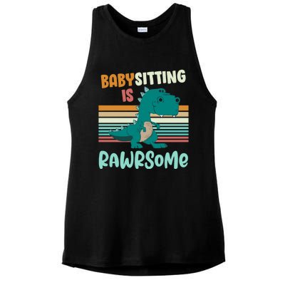 Babysitting Is Rawrsome Awesome Sitter Dinosaur Gift Ladies PosiCharge Tri-Blend Wicking Tank