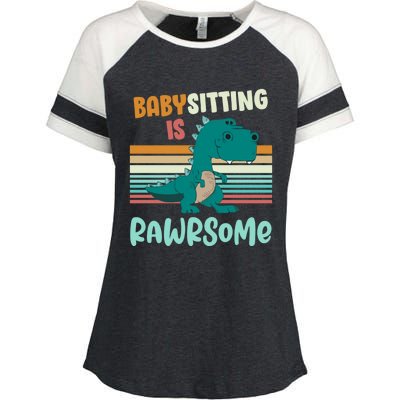 Babysitting Is Rawrsome Awesome Sitter Dinosaur Gift Enza Ladies Jersey Colorblock Tee