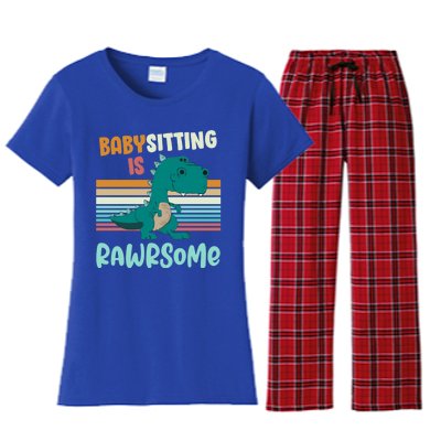 Babysitting Is Rawrsome Awesome Sitter Dinosaur Gift Women's Flannel Pajama Set