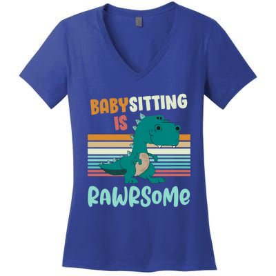 Babysitting Is Rawrsome Awesome Sitter Dinosaur Gift Women's V-Neck T-Shirt