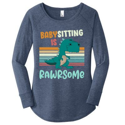 Babysitting Is Rawrsome Awesome Sitter Dinosaur Gift Women's Perfect Tri Tunic Long Sleeve Shirt