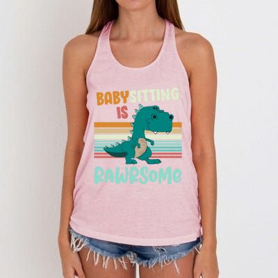 Babysitting Is Rawrsome Awesome Sitter Dinosaur Gift Women's Knotted Racerback Tank