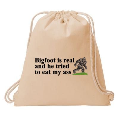Bigfoot Is Real And He Tried To Eat My Ass Meme Drawstring Bag