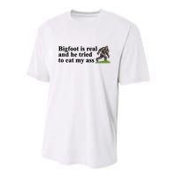 Bigfoot Is Real And He Tried To Eat My Ass Meme Youth Performance Sprint T-Shirt