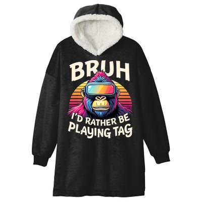 Bruh ID Rather Be Playing Tag Gorilla Wearing Vr Gamer Hooded Wearable Blanket