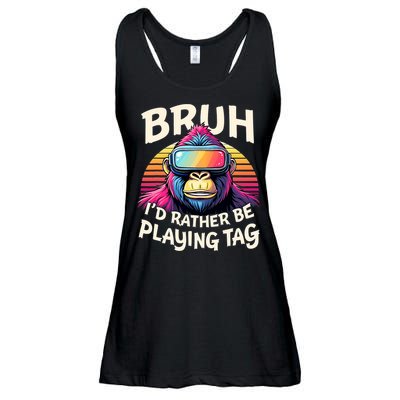 Bruh ID Rather Be Playing Tag Gorilla Wearing Vr Gamer Ladies Essential Flowy Tank