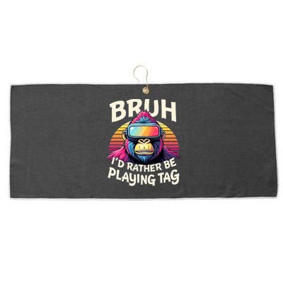 Bruh ID Rather Be Playing Tag Gorilla Wearing Vr Gamer Large Microfiber Waffle Golf Towel