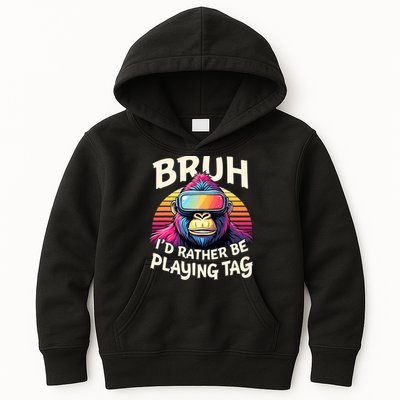 Bruh ID Rather Be Playing Tag Gorilla Wearing Vr Gamer Kids Hoodie