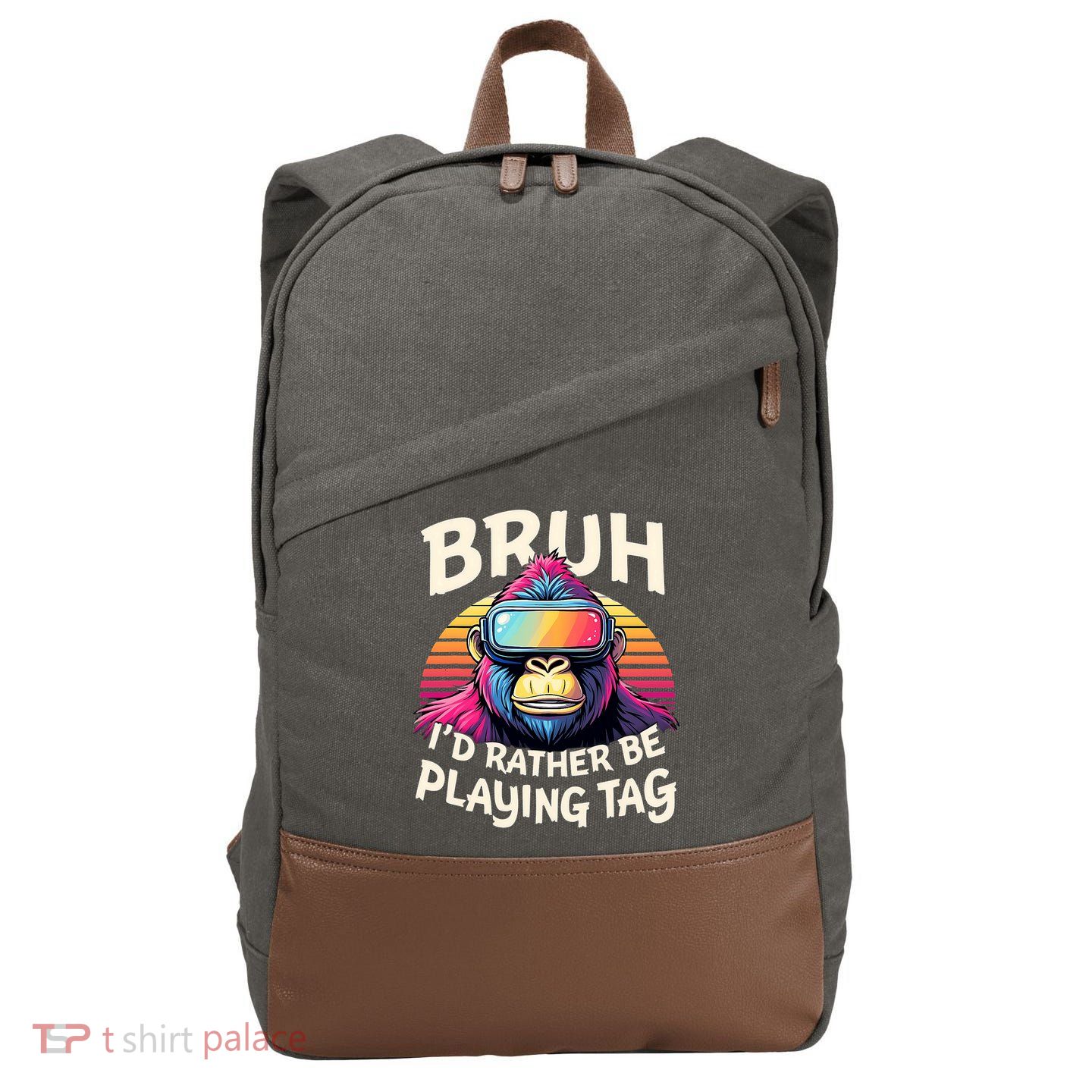 Bruh ID Rather Be Playing Tag Gorilla Wearing Vr Gamer Cotton Canvas Backpack