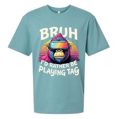 Bruh ID Rather Be Playing Tag Gorilla Wearing Vr Gamer Sueded Cloud Jersey T-Shirt
