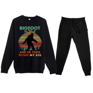 Bigfoot Is Real And He Tried To Eat My Ass Funny Premium Crewneck Sweatsuit Set