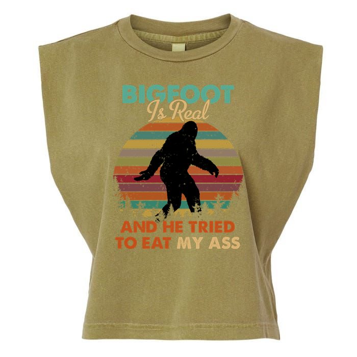 Bigfoot Is Real And He Tried To Eat My Ass Funny Garment-Dyed Women's Muscle Tee