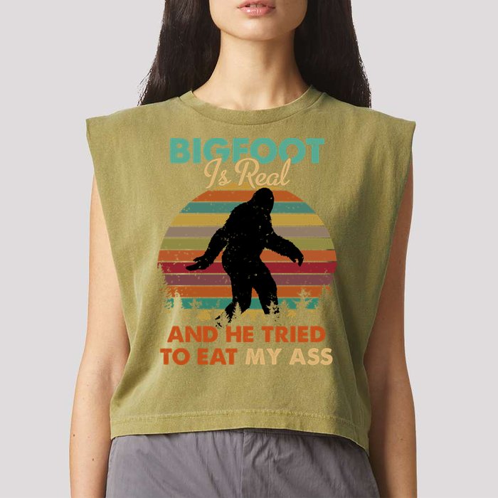 Bigfoot Is Real And He Tried To Eat My Ass Funny Garment-Dyed Women's Muscle Tee