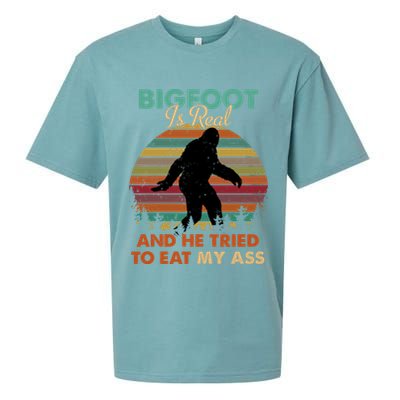 Bigfoot Is Real And He Tried To Eat My Ass Funny Sueded Cloud Jersey T-Shirt