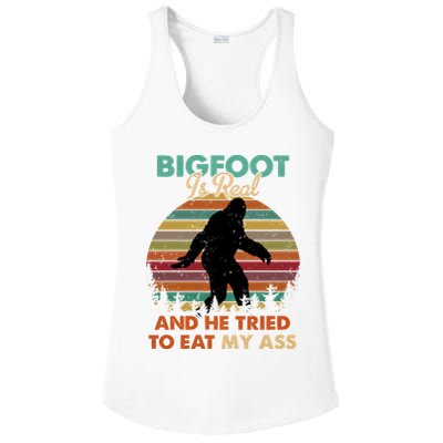 Bigfoot Is Real And He Tried To Eat My Ass Funny Ladies PosiCharge Competitor Racerback Tank