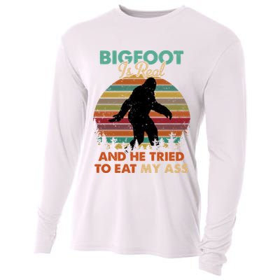 Bigfoot Is Real And He Tried To Eat My Ass Funny Cooling Performance Long Sleeve Crew