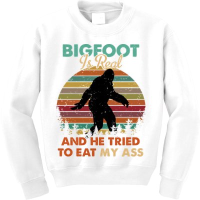 Bigfoot Is Real And He Tried To Eat My Ass Funny Kids Sweatshirt
