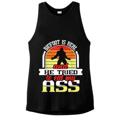 Bigfoot Is Real And He Tried To Funny Bigfoot Sasquatch Ladies PosiCharge Tri-Blend Wicking Tank