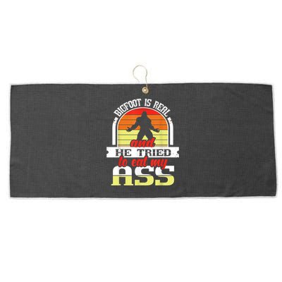 Bigfoot Is Real And He Tried To Funny Bigfoot Sasquatch Large Microfiber Waffle Golf Towel